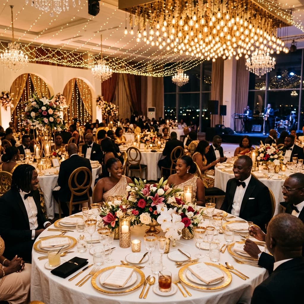 Elegant gala dinner setting in Accra