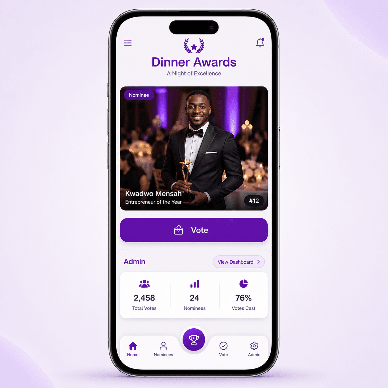 Mould Ghana dinner awards mobile voting screen